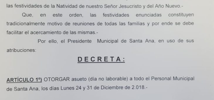 ASUETO MUNICIPAL 24 Y 31 DE DICIEMBRE