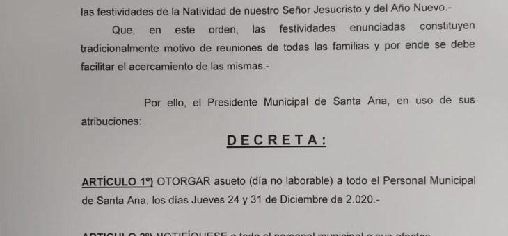 ASUETO MUNICIPAL 24 Y 31 DE DICIEMBRE